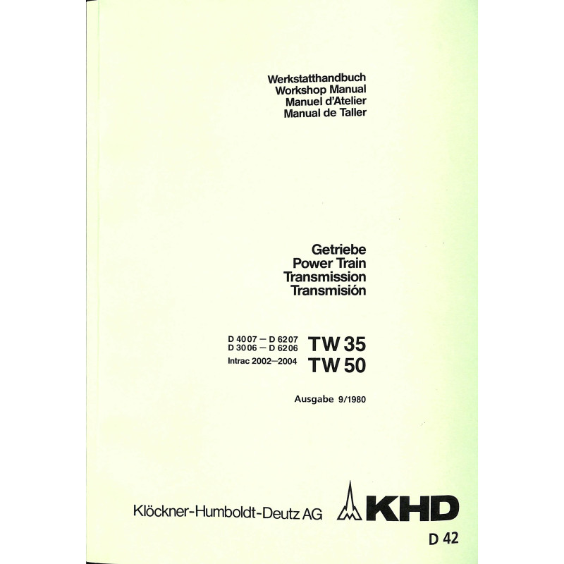 Werkstatthandbuch Getriebe Deutz TW35 TW50, werplaatshandboek