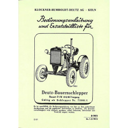 Bedienungsanleitung und Ersatzteilliste für Deutz-Bauernschlepper, gebruiksaanwijzing en onderdelen lijst