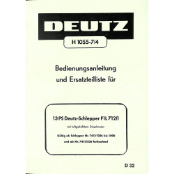 Bedienungsanleitung und Ersatzteilliste für 13PS Deutz-Schlepper, gebruiksaanwijzing en onderdelen lijst 